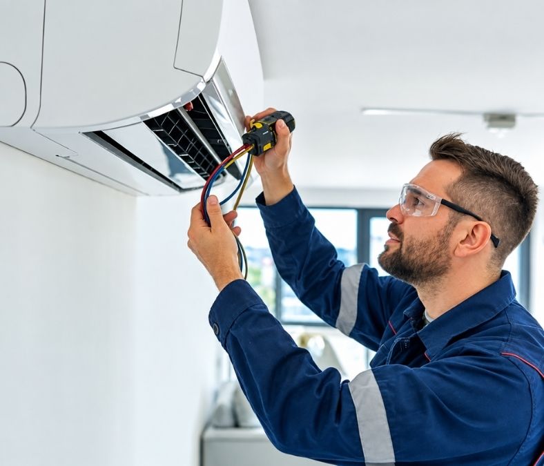 HVAC professional checking airflow during air conditioning repair in Murfreesboro TN.