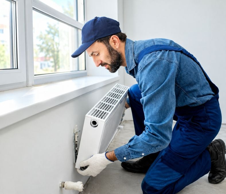 HVAC technician inspecting a heating system during HVAC repair in Franklin TN