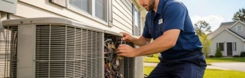 HVAC technician providing HVAC repair in Franklin TN for a residential air conditioning unit