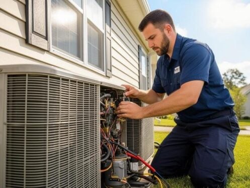 HVAC technician providing HVAC repair in Franklin TN for a residential air conditioning unit